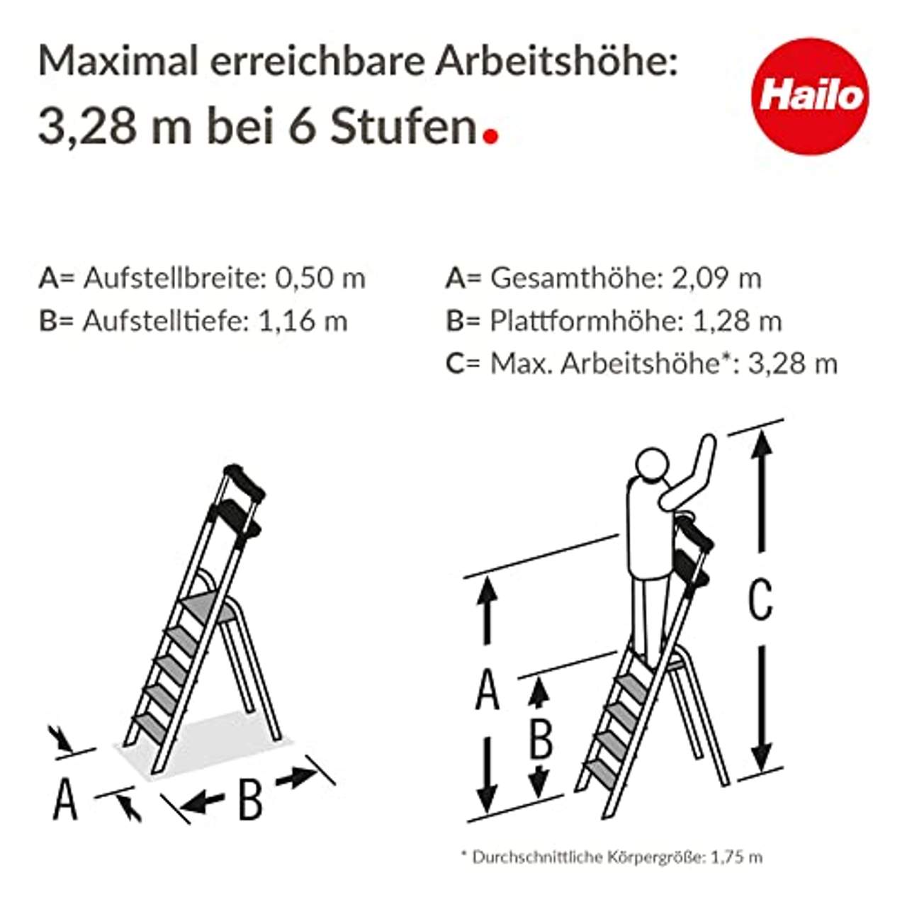 Hailo Stehleiter TopLine 6 XXL-Sicherheits-Stufen bis 150kg