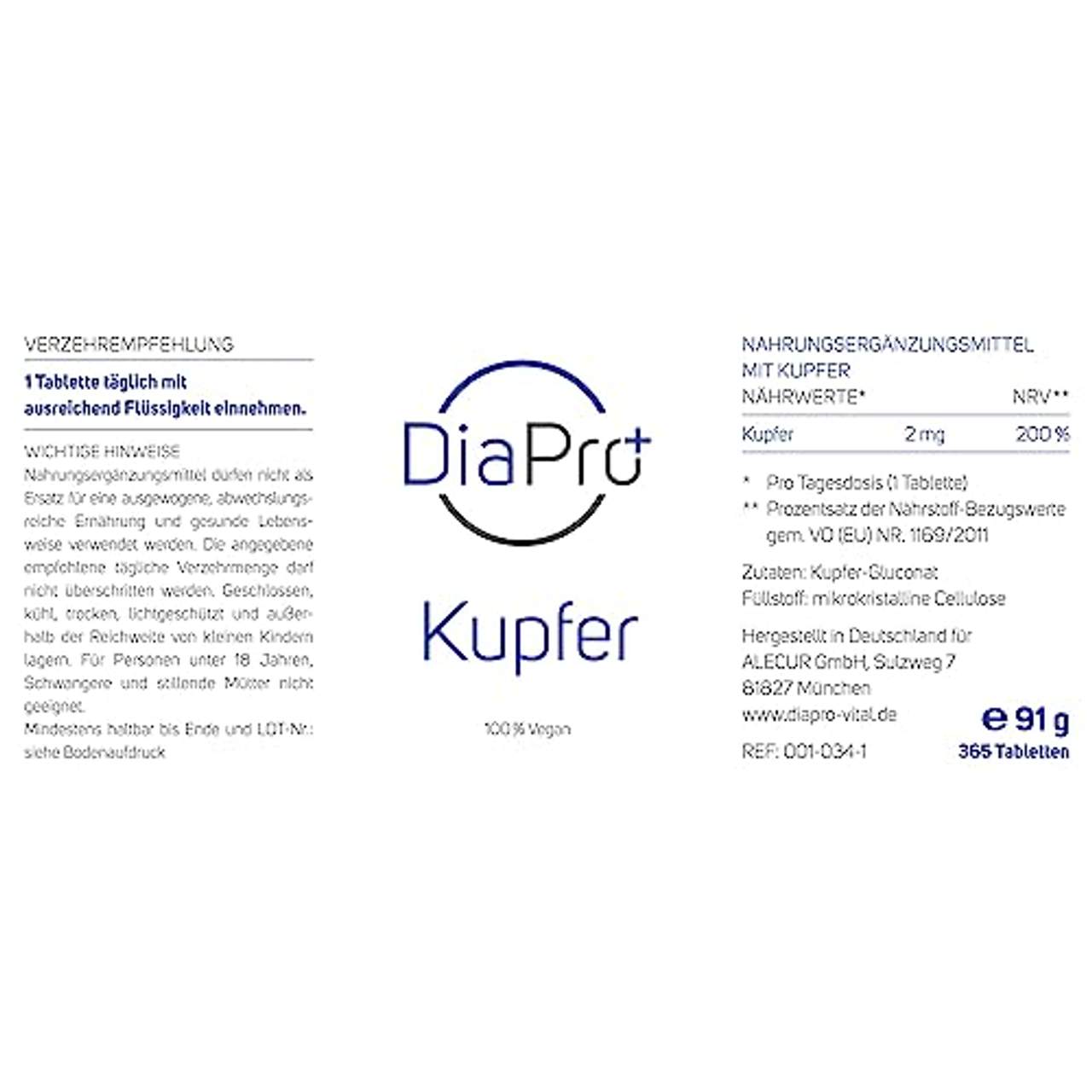 DiaPro Kupfer Hochdosierte Kupfer-Tabletten