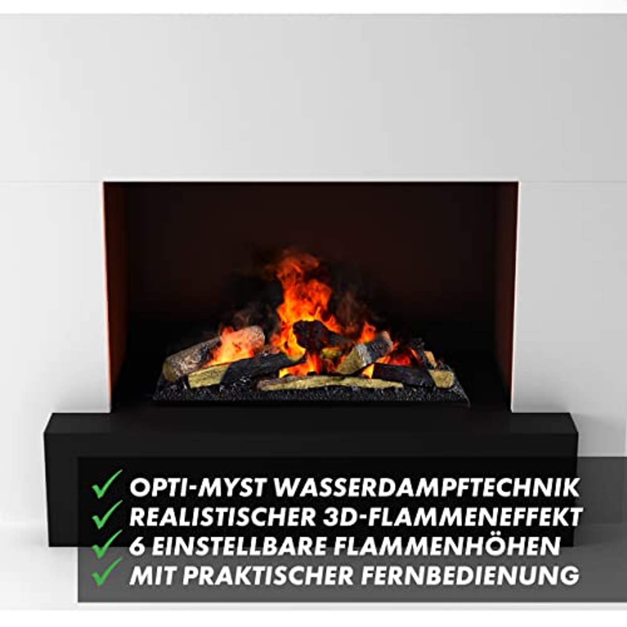 GLOW FIRE Hauptmann Elektrokamin Opti Myst Cassette 600 3D Wasserdampf Feuer
