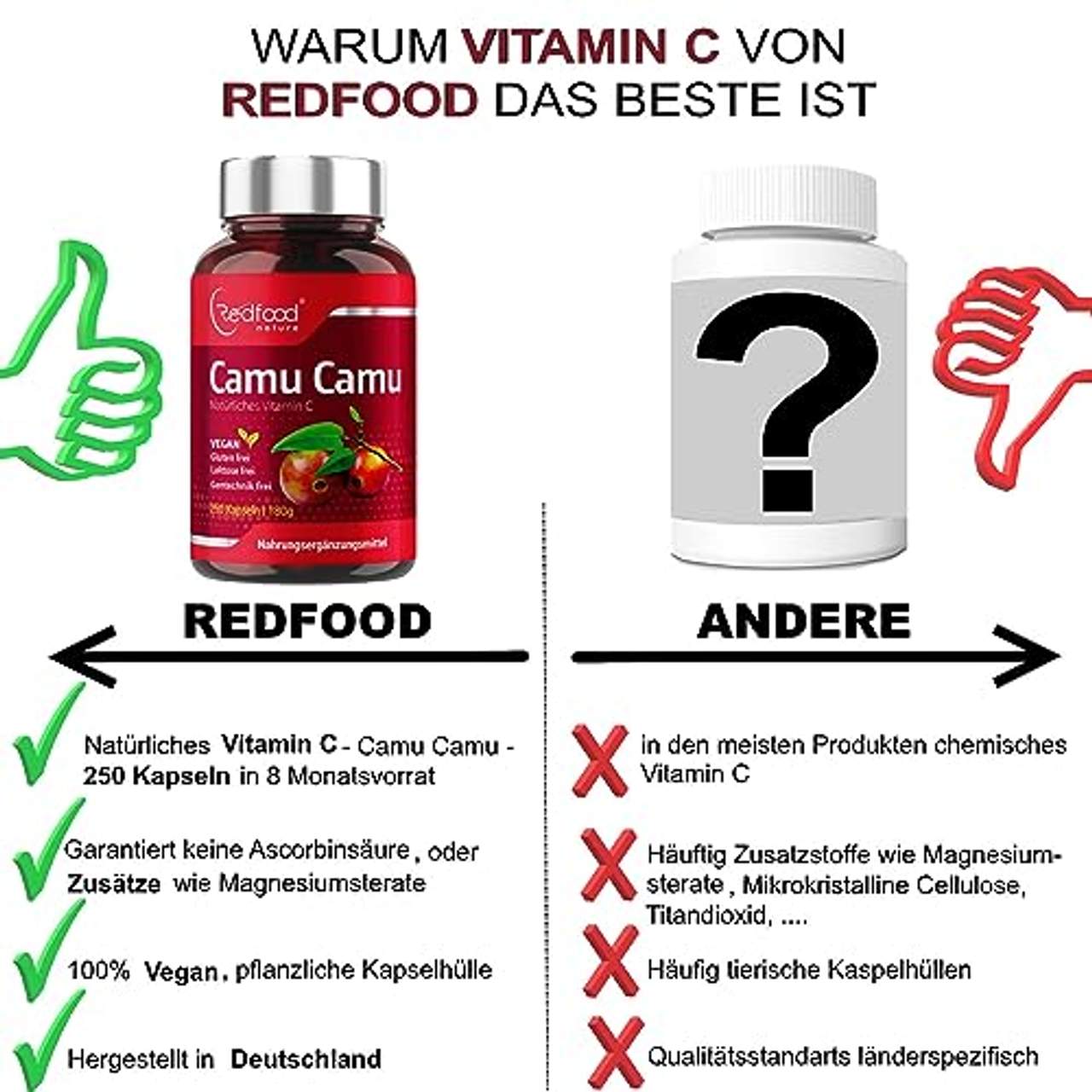 Redfood Camu Camu Extrakt 600mg natürliches Vitamin C Hochdosiert