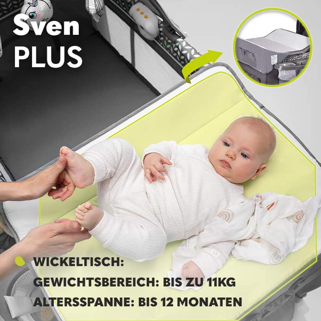 Lionelo Sven Plus 4 in 1 Baby Bett Laufstall Baby ab Geburt bis 15 kg Wickelauflage