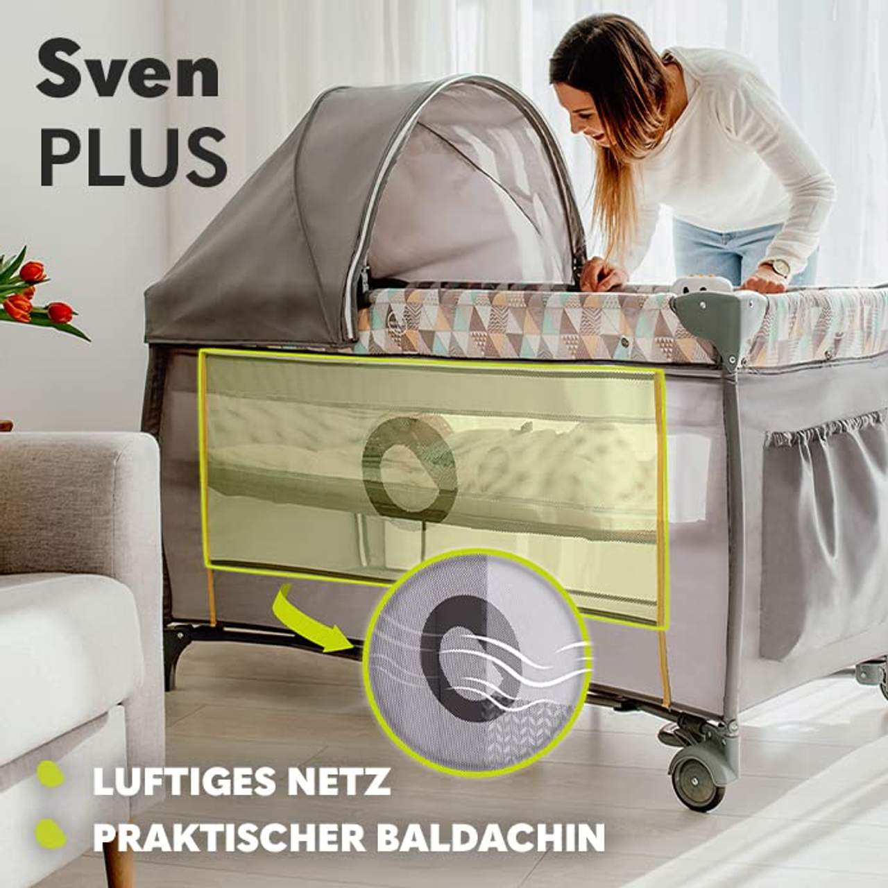 Lionelo Sven Plus 4 in 1 Baby Bett Laufstall Baby ab Geburt bis 15 kg Wickelauflage