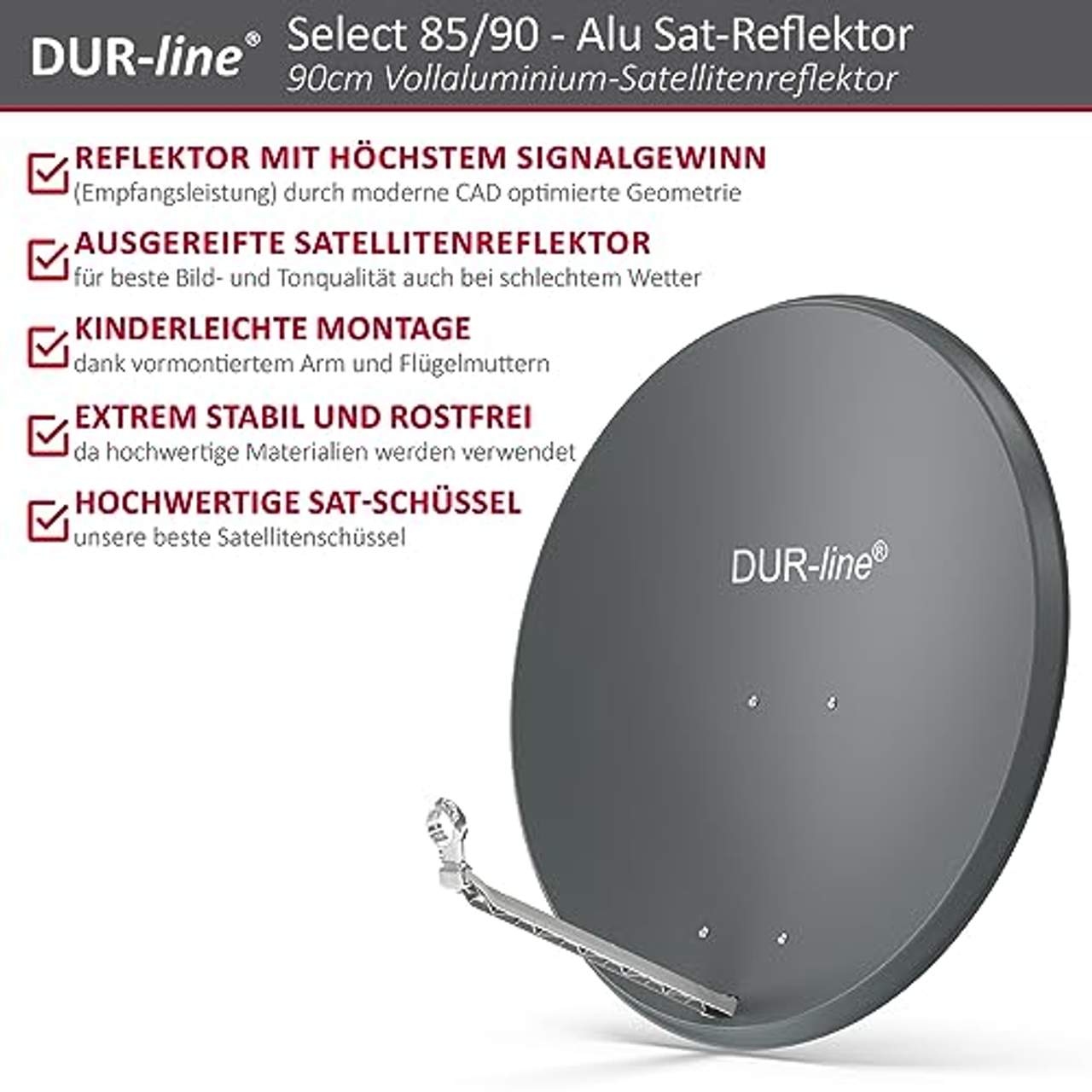 DUR-line Select 85cm x 90cm Alu Satelliten-Schüssel Anthrazit