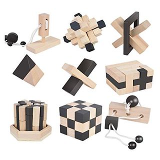 B&Julian 3D IQ Holzpuzzle 9 Mini Puzzle Set aus Holz Knobelspiele Geduldspiel