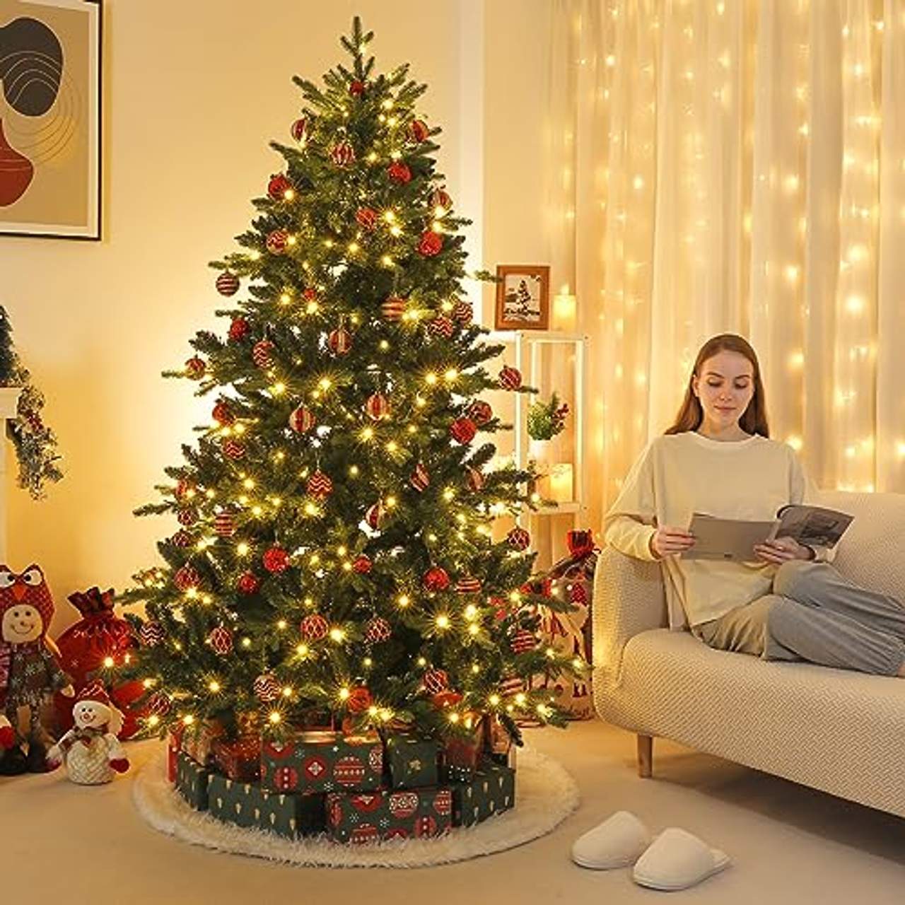 Yorbay künstlicher Weihnachtsbaum Nordmanntanne mit LEDs