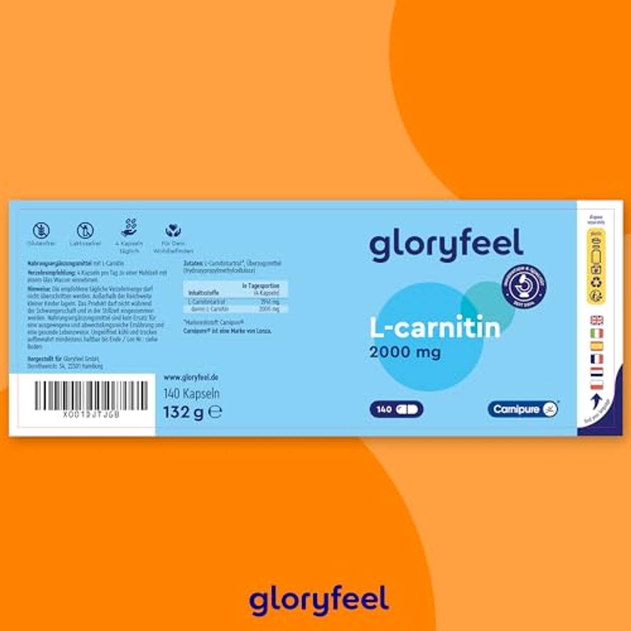 gloryfeel L-Carnitin 3000 Premium Carnipure von Lonza