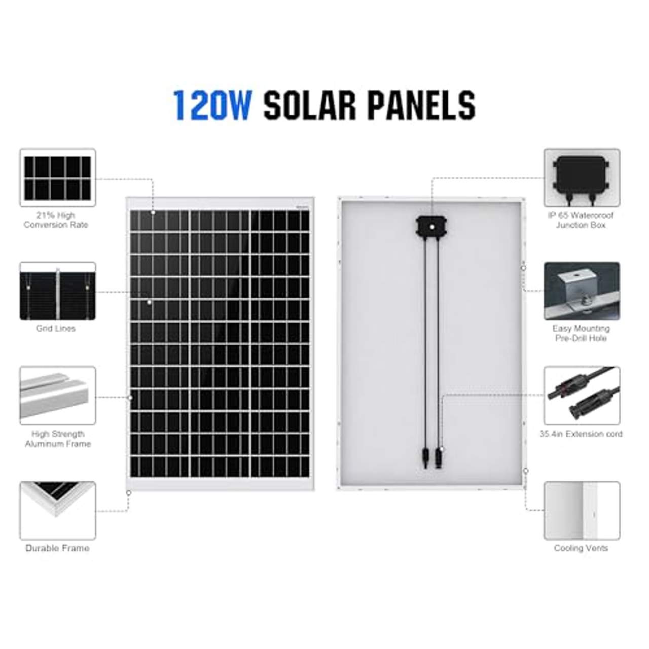 ECO-WORTHY 120W 12V Solarpanel Kit 0,5 Kwh