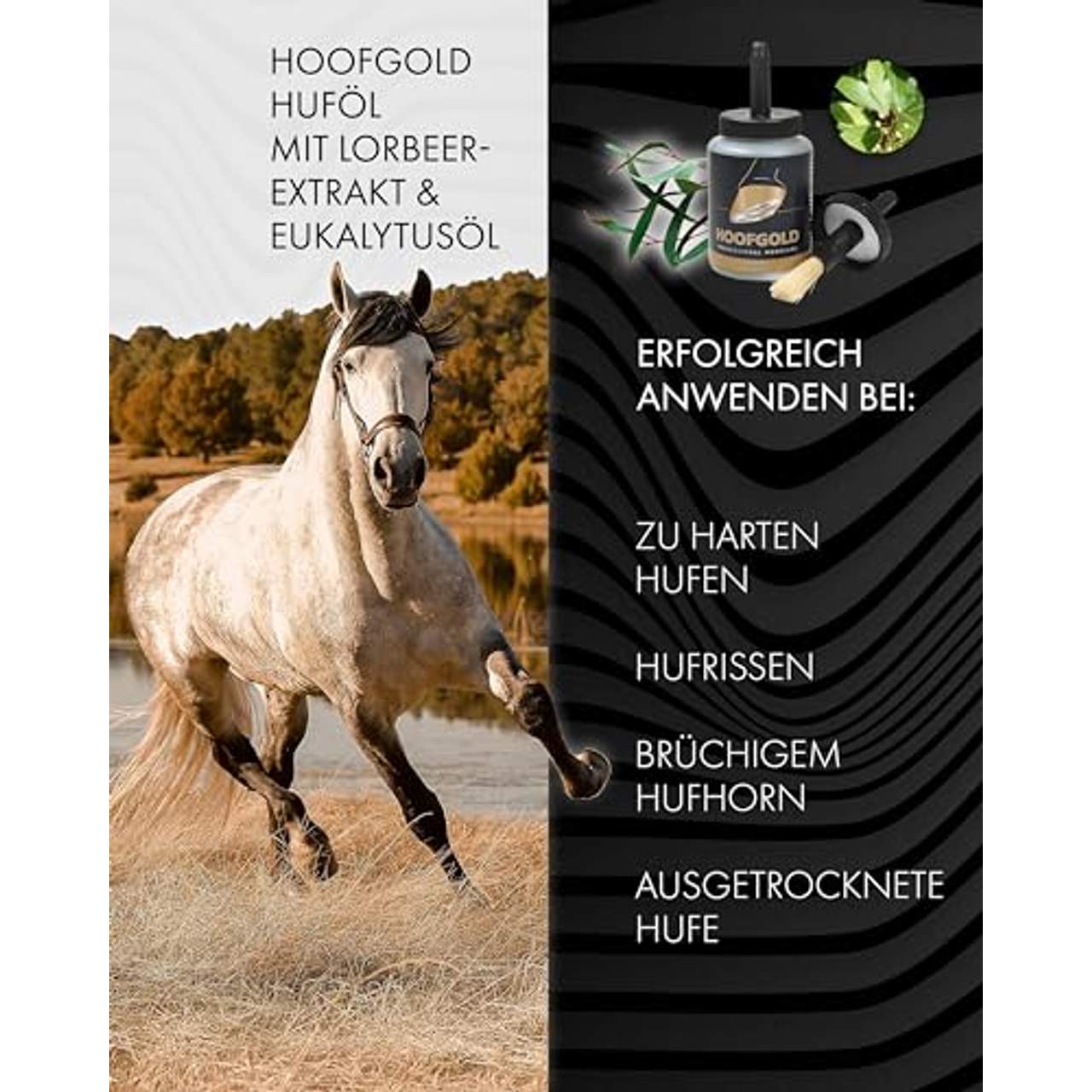 HOOFGOLD Huföl für Pferde mit integriertem Pinsel Für die Hufpflege Gegen sprödes