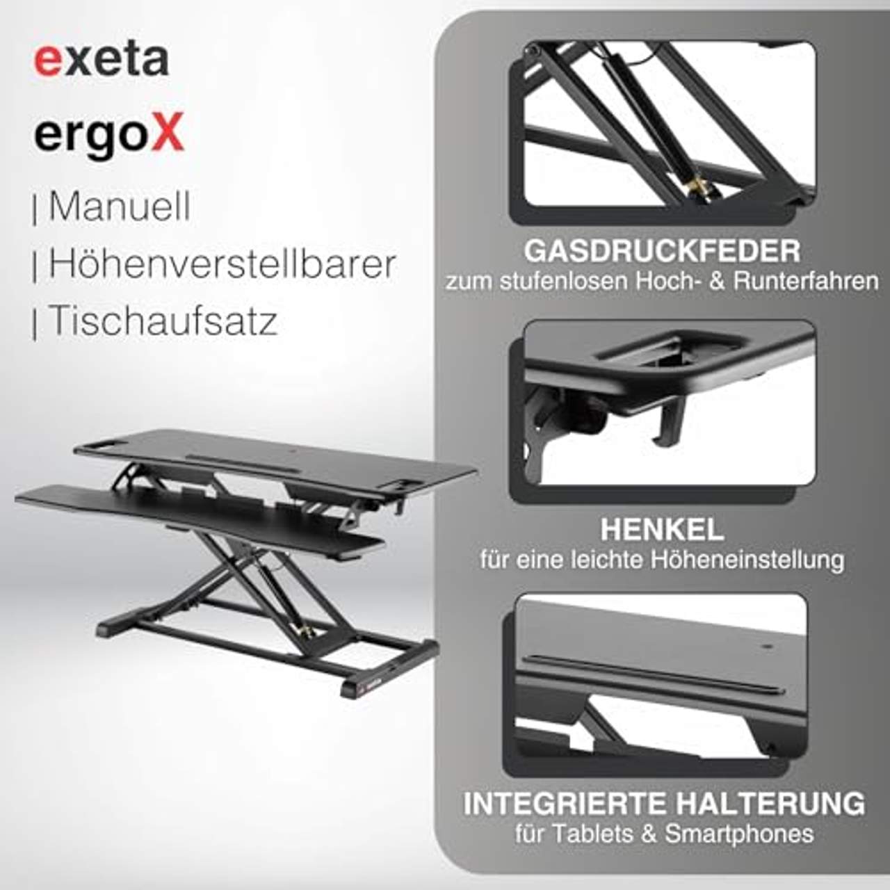 Exeta Höhenverstellbarer Steh-Sitz Tischaufsatz Schreibtisch