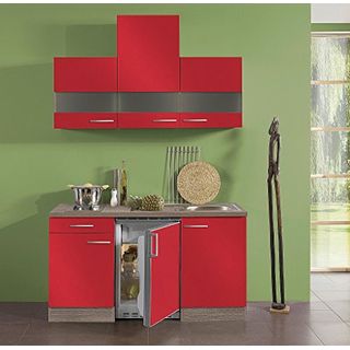 idealShopping Singelküche mit Elektrogeräten Imola in rot 150 cm breit