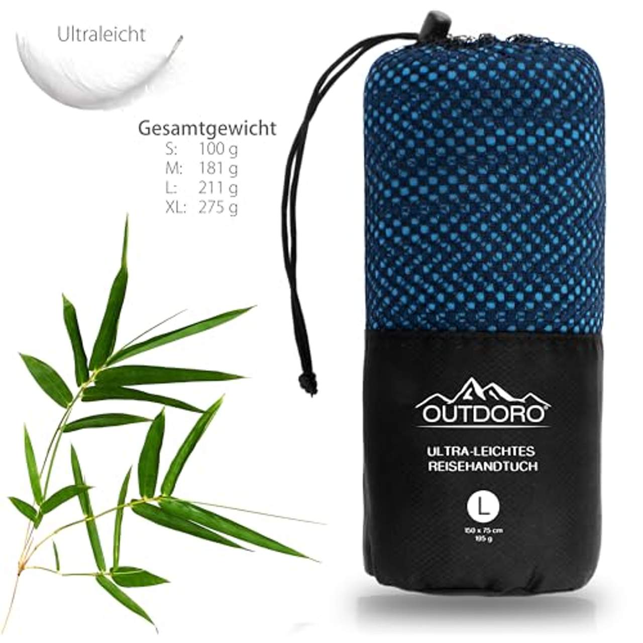 Outdoro Reisehandtuch mit Bambus Kohle Ultra-leicht & saugfähig