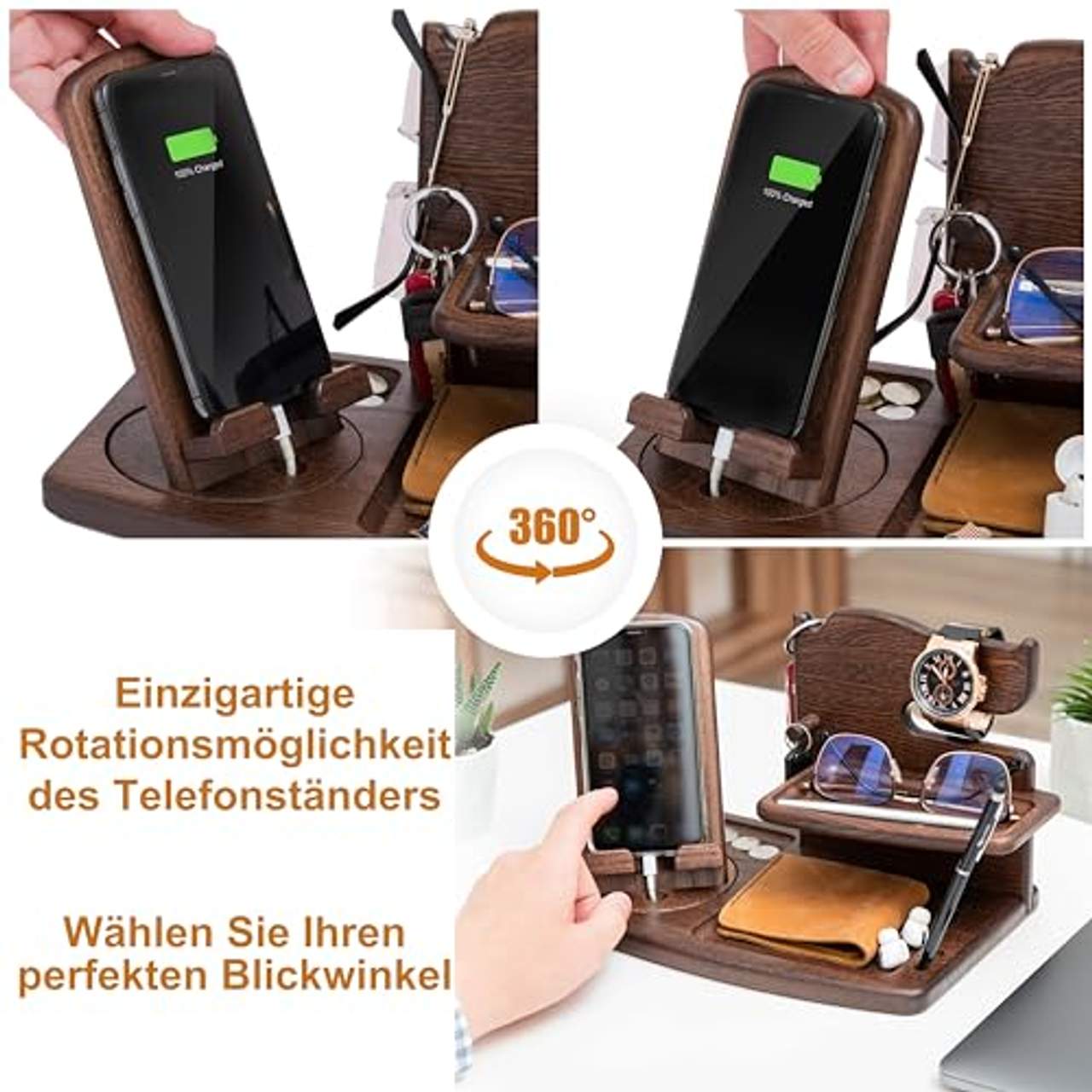 Holz Rotierend Telefon Dockingstation Asche Baum Geldbörsenständer