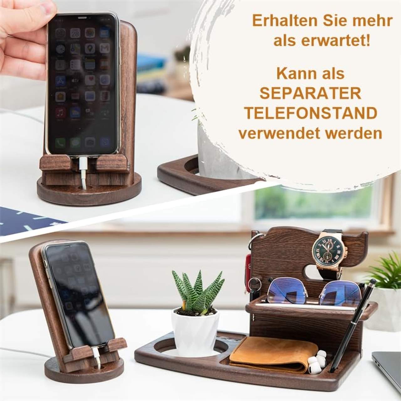 Holz Rotierend Telefon Dockingstation Asche Baum Geldbörsenständer