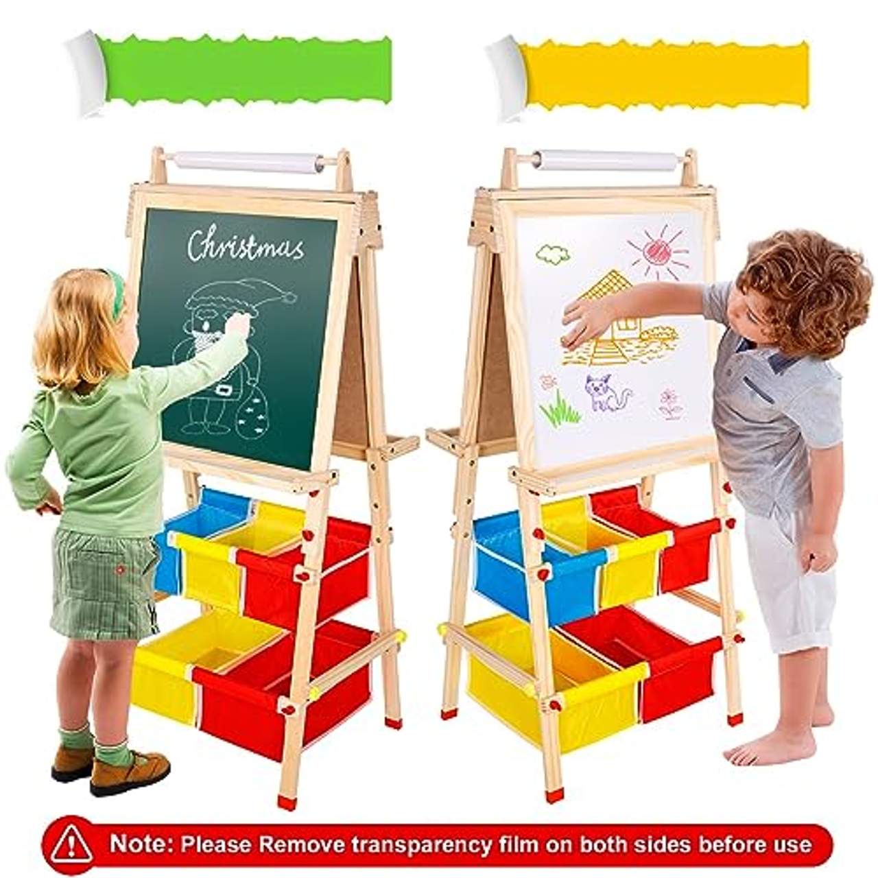 Kinderstaffelei aus Holz-Doppelseitige Kindertafel & Whiteboard stehend