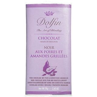 Dolfin Zartbitterschokolade mit Birne und gerösteten Mandeln, Made in Belgium
