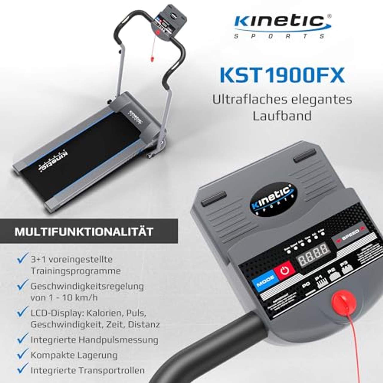 Kinetic Sports KST1900FX Laufband klappbar elektrisch flach 500 Watt leiser