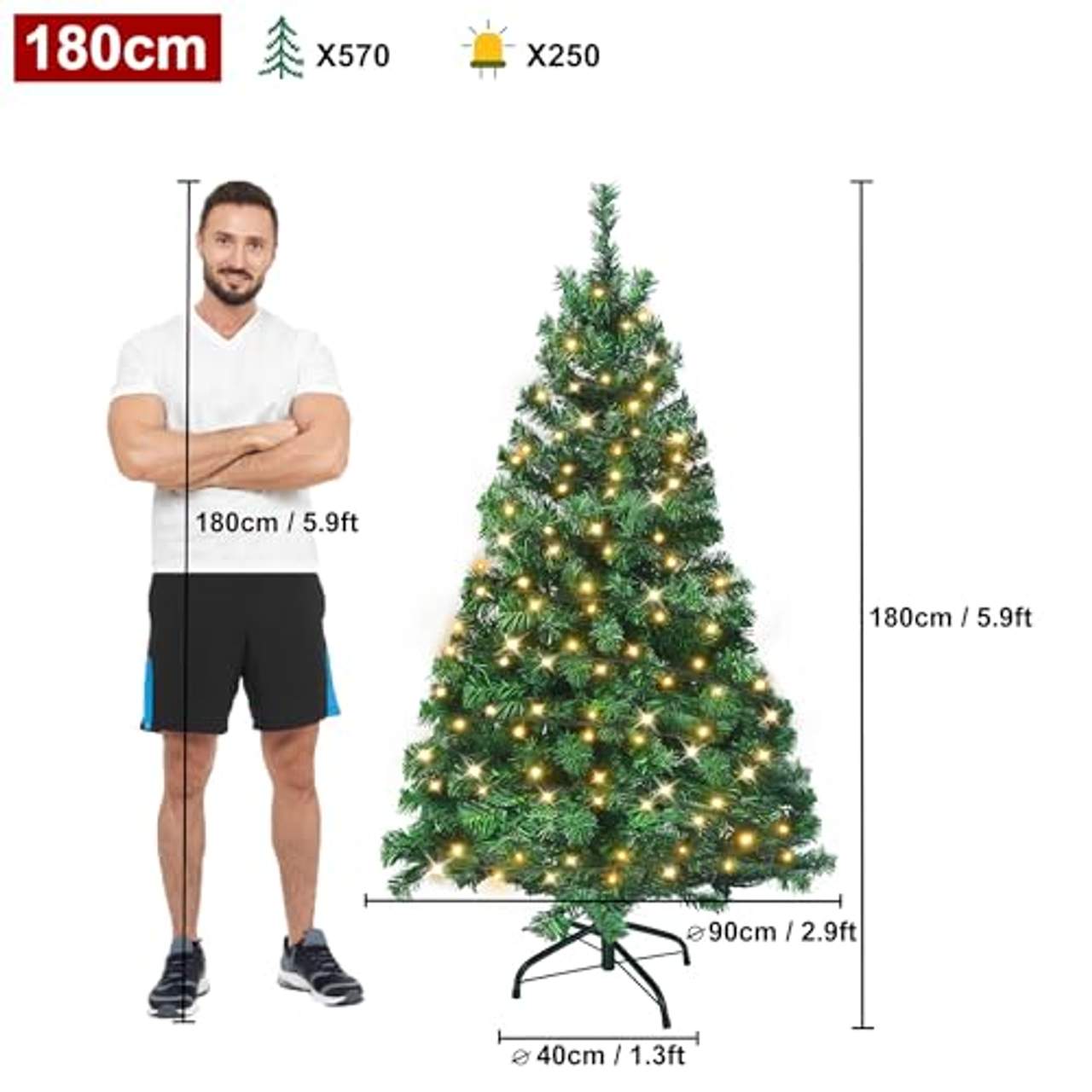 UISEBRT Weihnachtsbaum Künstlich mit Beleuchtung 180cm