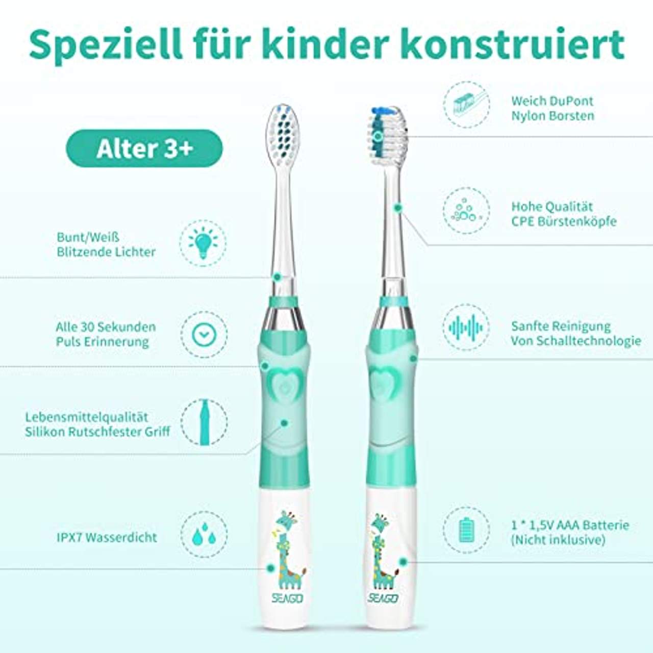 seago Elektrische Zahnbürste Kinder ab 3-12 jahre Kinderzahnbürsten