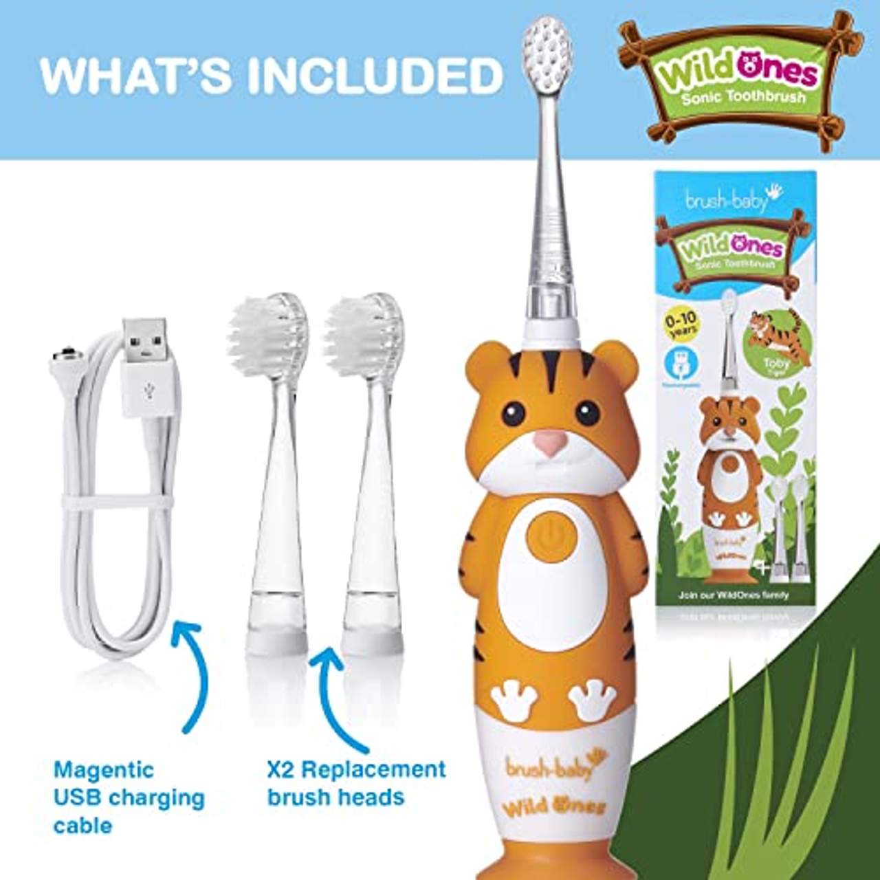 Brush-Baby WildOnes Kinder Elektrische Wiederaufladbare Zahnbürste