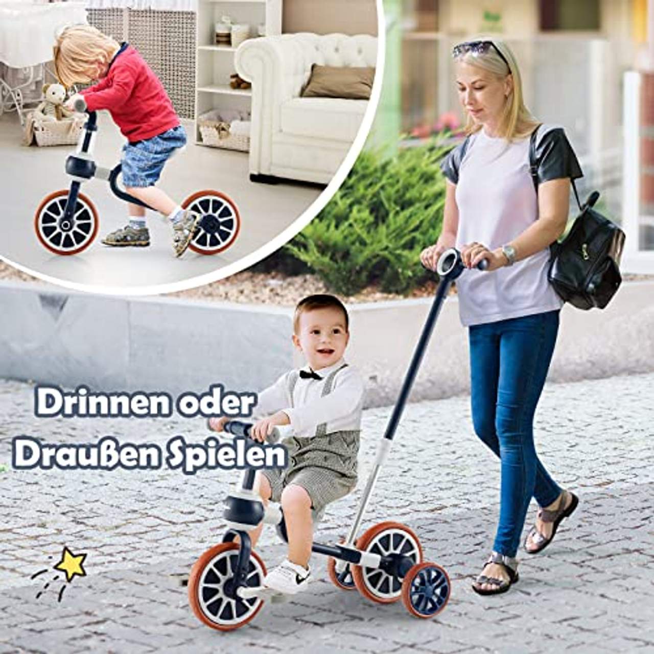 COSTWAY 4 in 1 Kinder Dreirad & Laufrad & Balance Bike & Schiebeauto