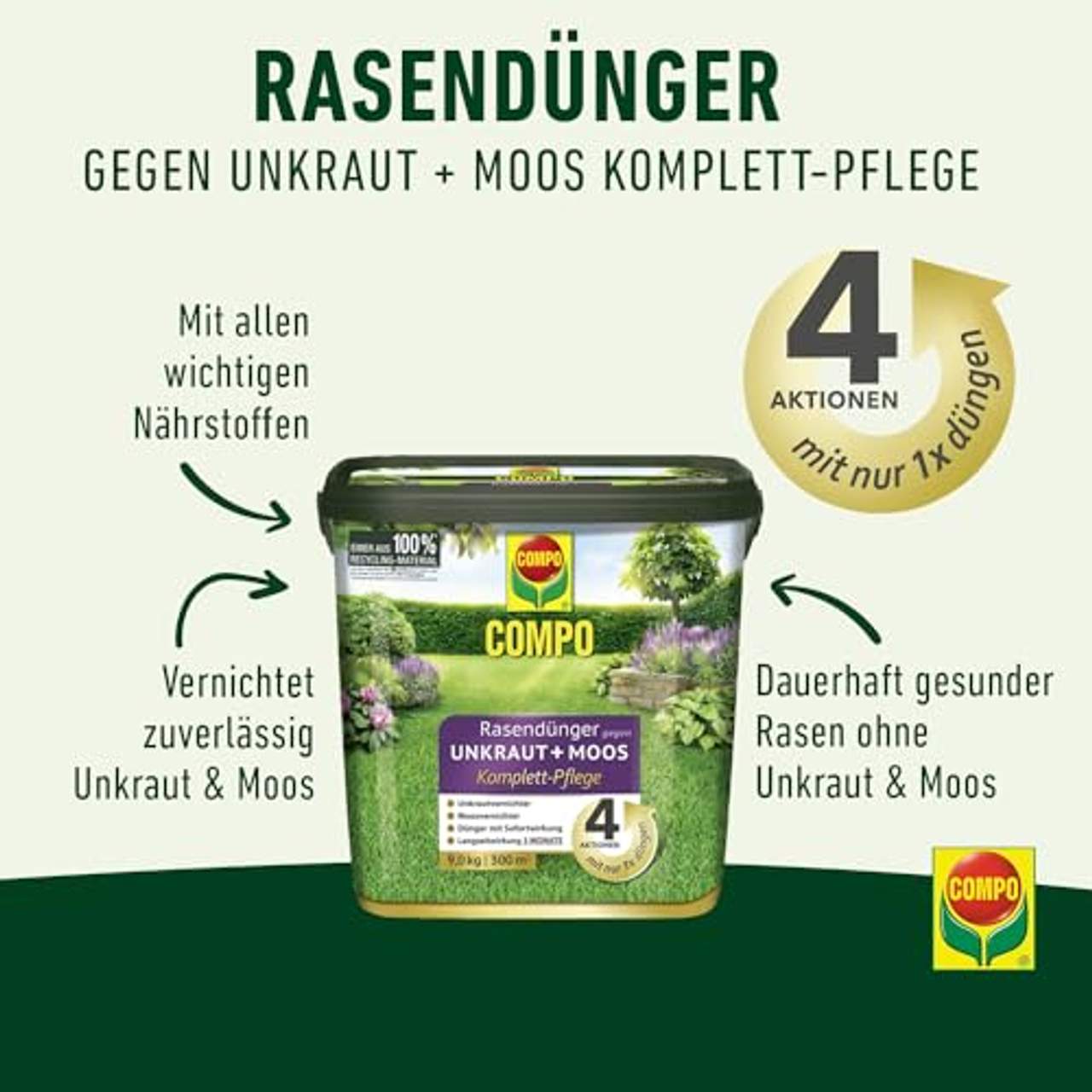 Compo Floranid Rasendünger gegen Unkraut+ Moos Komplett-Pflege