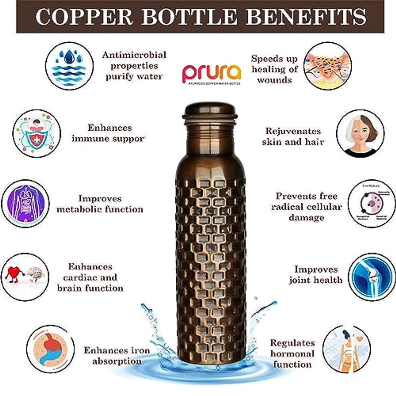 PRURA ayurvedische Kupfer-Wasserflasche