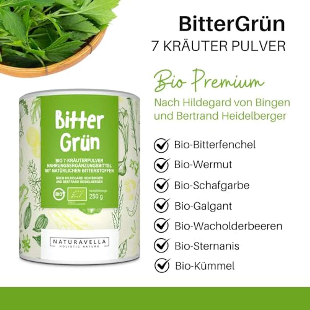 BitterGrün Bio Premium Bitterstoffe 7 Kräuter-Pulver vom Experten