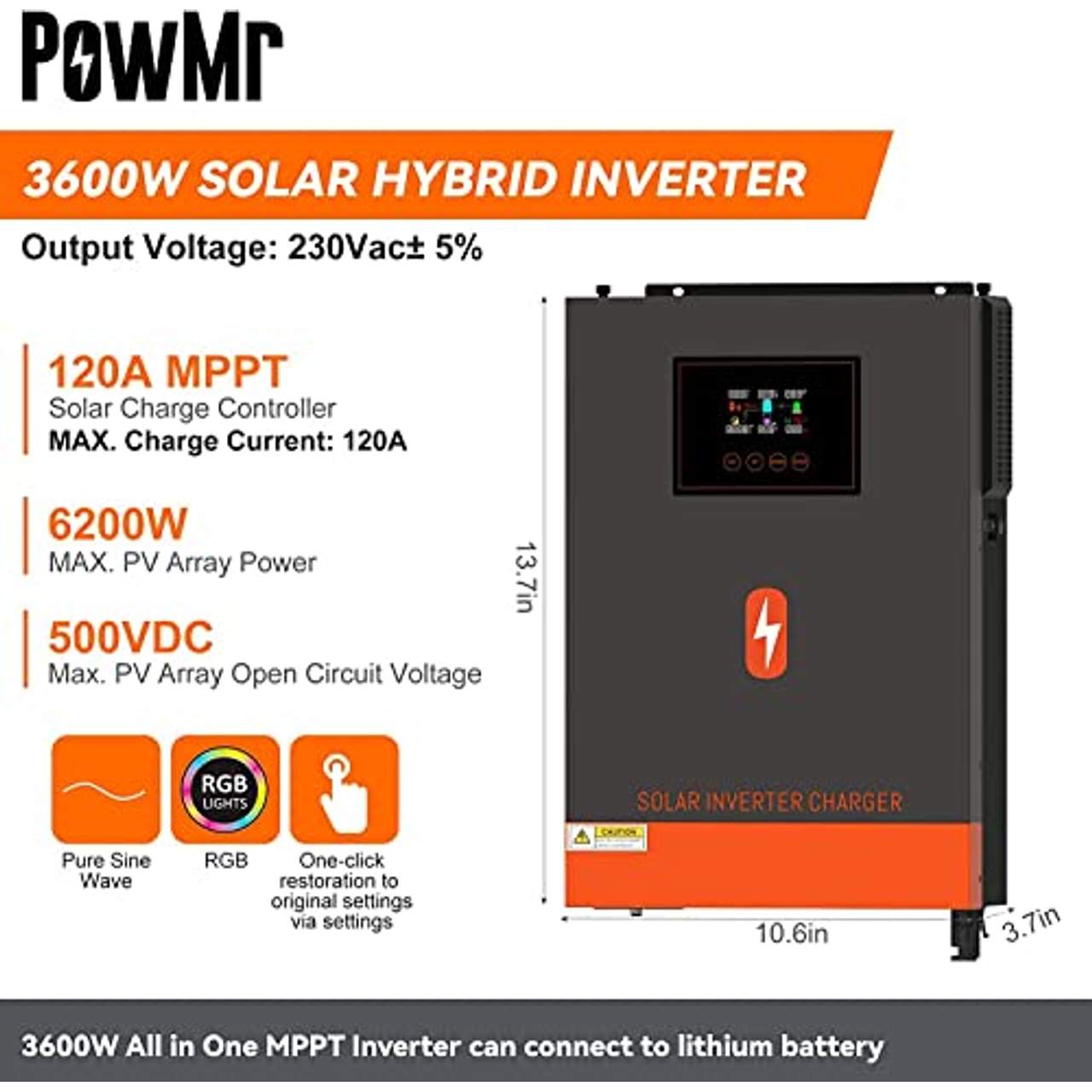PowMr 3600W Hybrid Solar Wechselrichter 24V D bis 220V/230V AC