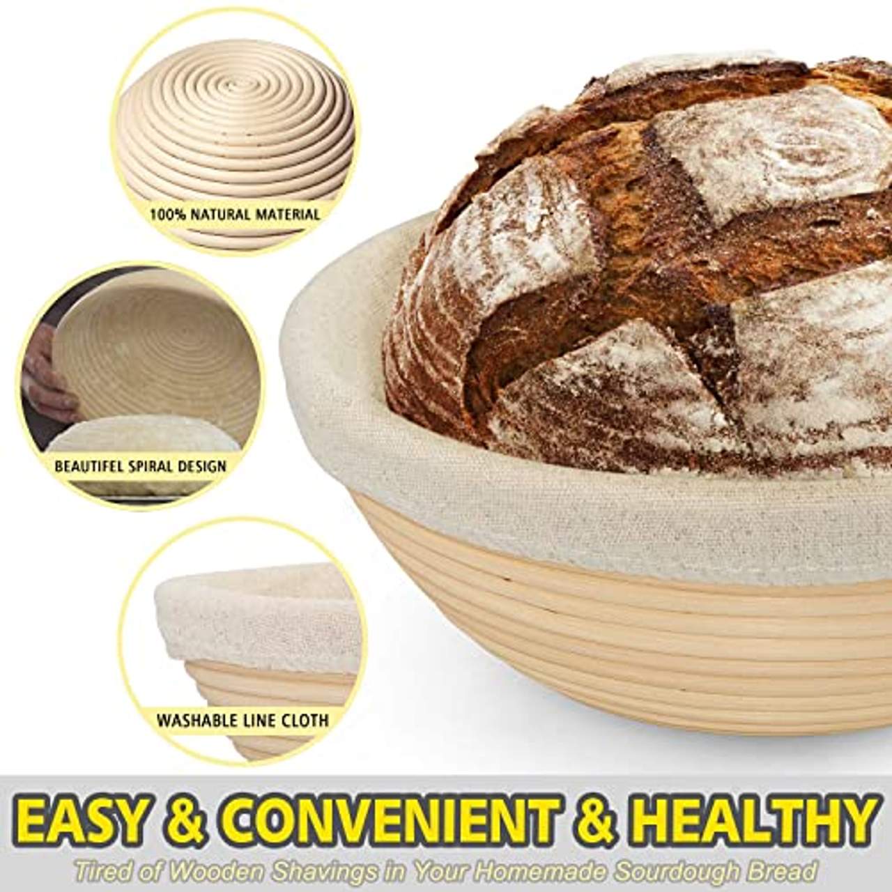 Anaeat 25 cm Brot-Banneton-Gärkorb-Set runder Sauerteig-Gärkorb aus 100% natürlichem Rattan