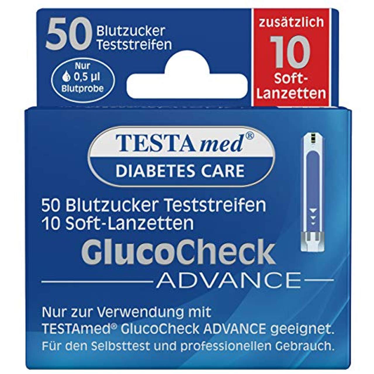 TESTAmed GlucoCheck Advance Blutzuckerteststreifen plus Soft-Lanzetten