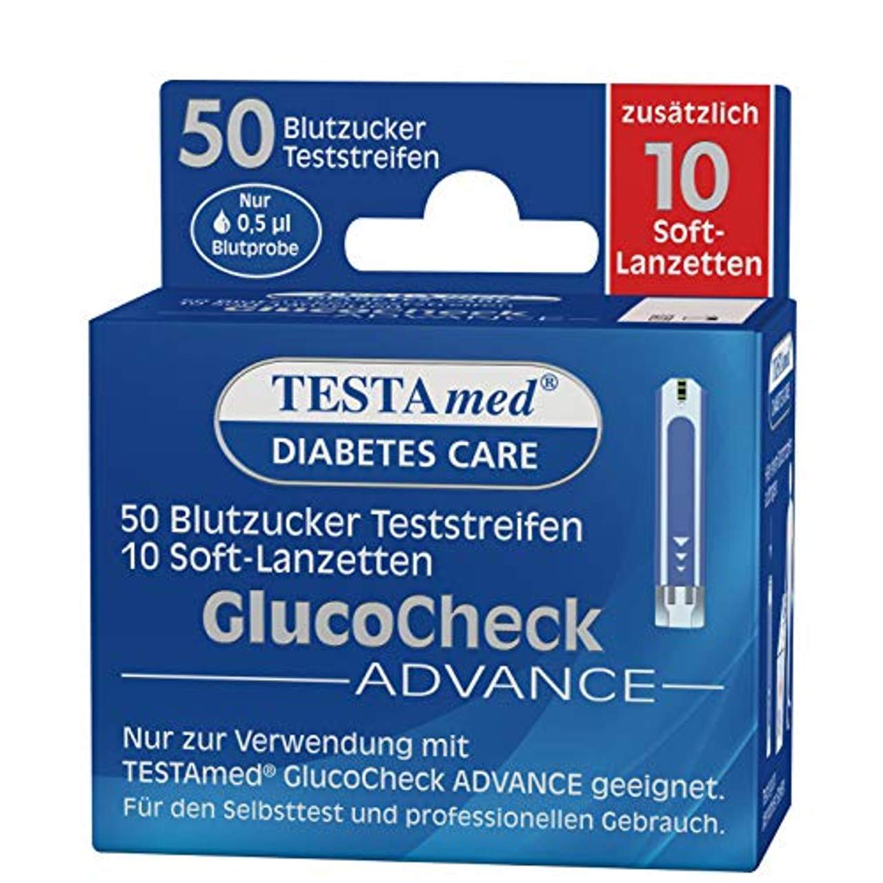 TESTAmed GlucoCheck Advance Blutzuckerteststreifen plus Soft-Lanzetten