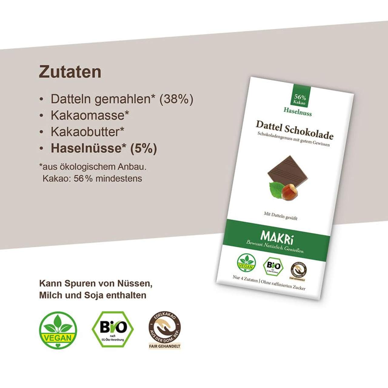 MAKRi Dattel Schokolade Haselnuss 56% Kakao, vegan