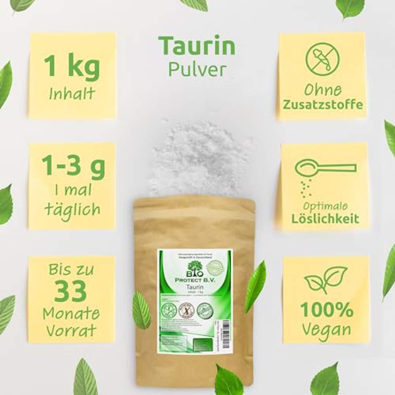 Taurin Pulver 1 Kg 100% rein ohne Zusatzstoffe