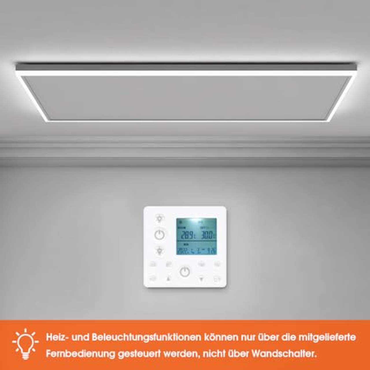 byecold Infrarotheizung mit Thermostat Deckenheizung 600W LED Beleuchtung Licht Kaltweiß