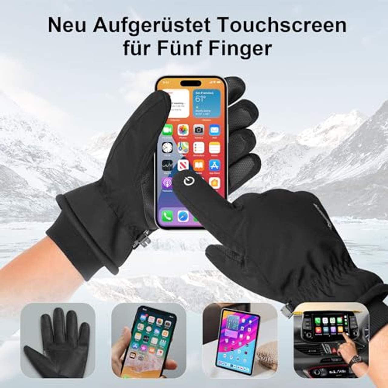 Anqier Warm Winterhandschuhe wasserdichte Touchscreen Handschuhe