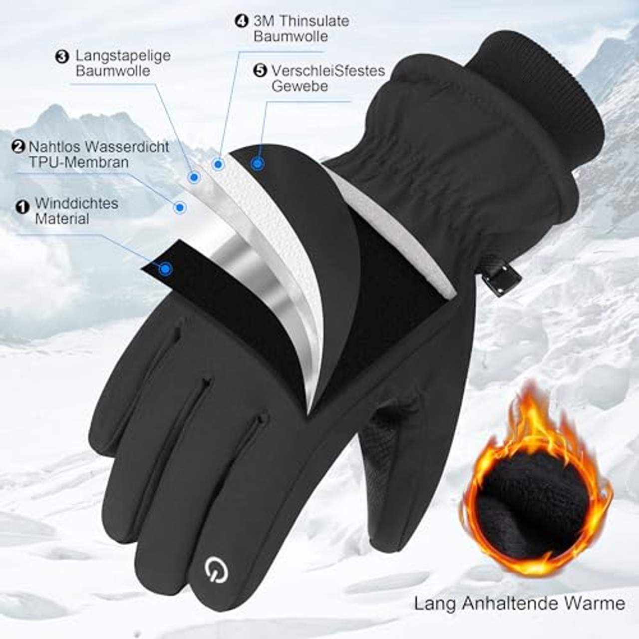 Anqier Warm Winterhandschuhe wasserdichte Touchscreen Handschuhe