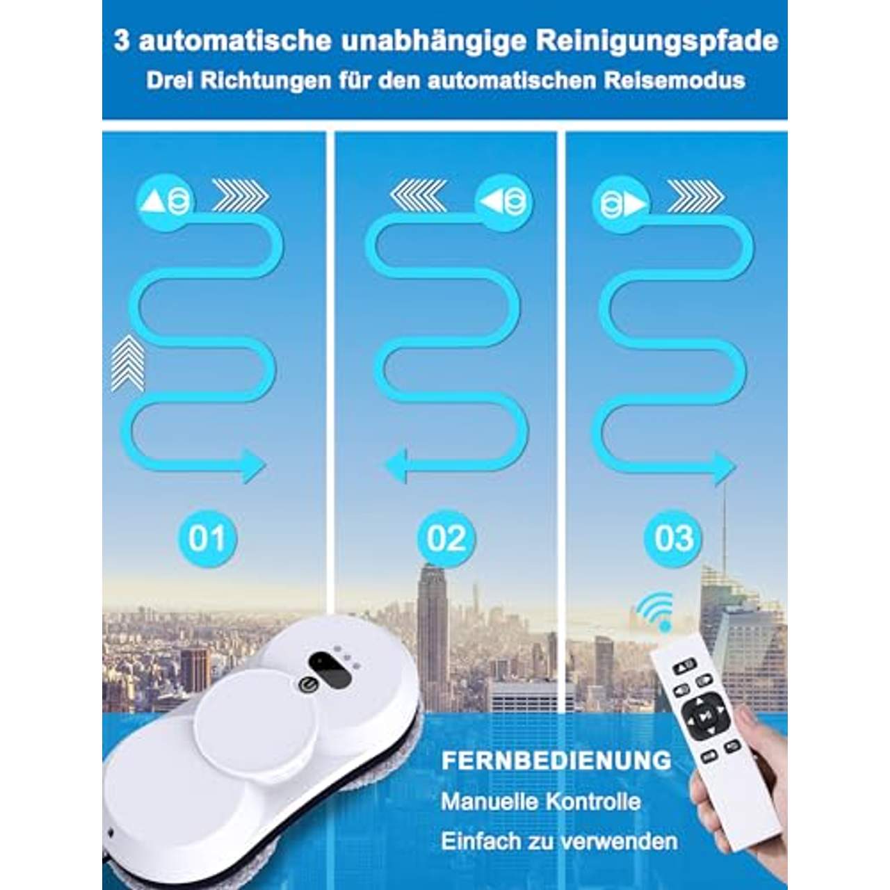 Sophinique HC-18 Fensterputzroboter mit Automatisch Doppelseitiger Wasserspray Fensterreinigung