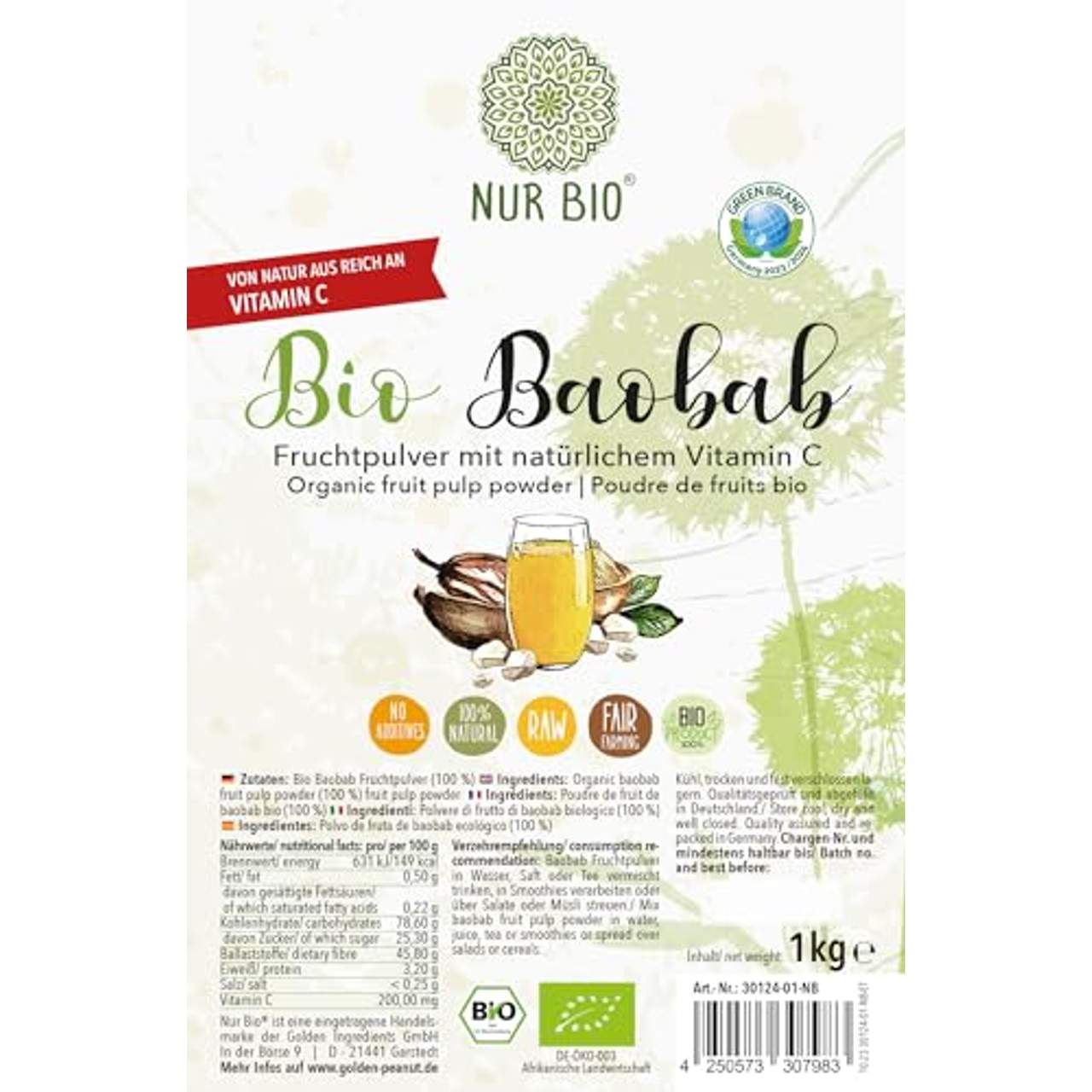 NurBio Baobab Fruchtpulver 1 kg