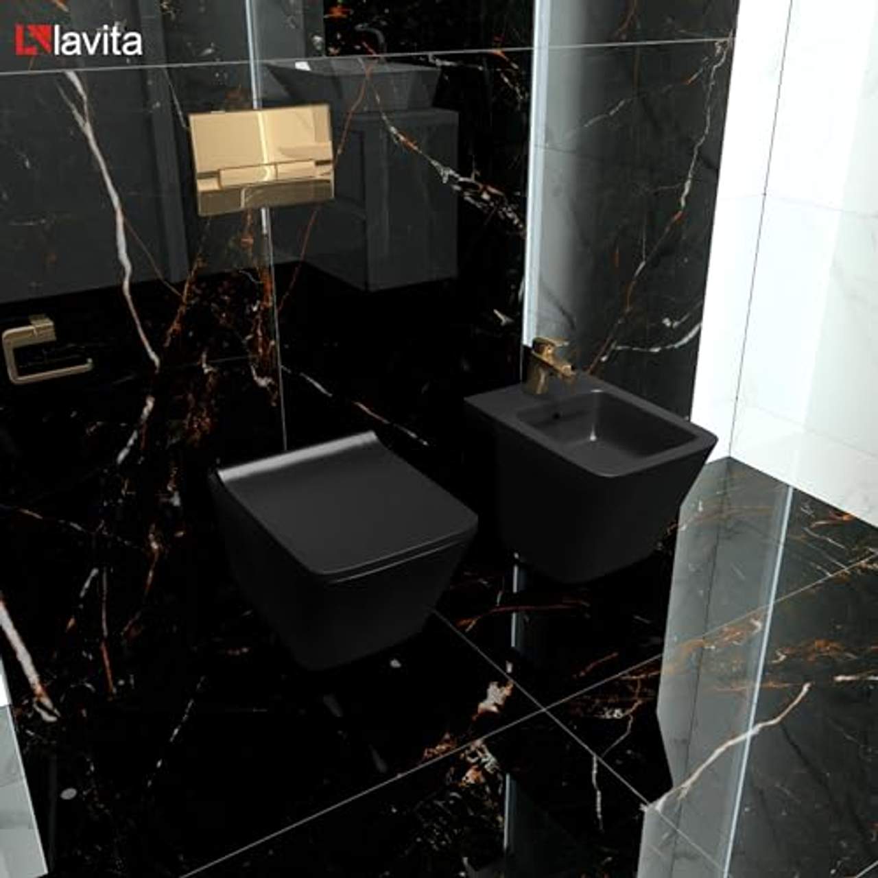 Lavita Keramik Hänge-WC-Toilette Lago Black Schwarz