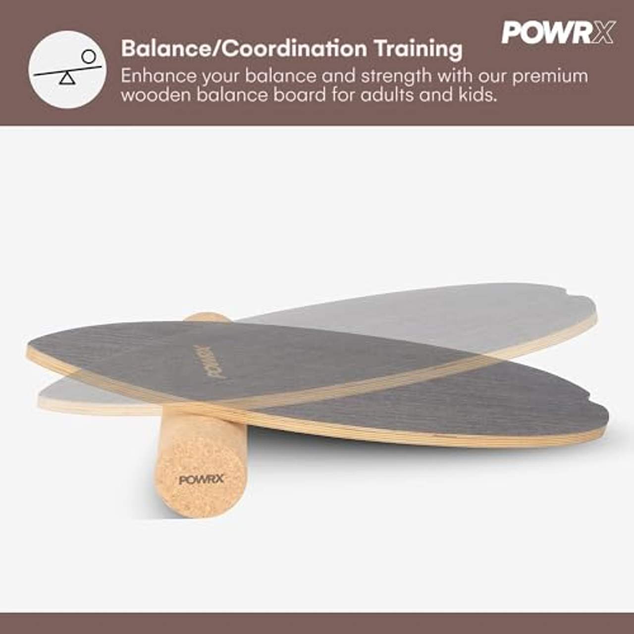 POWRX Surf Balance Board Holz Schwarz