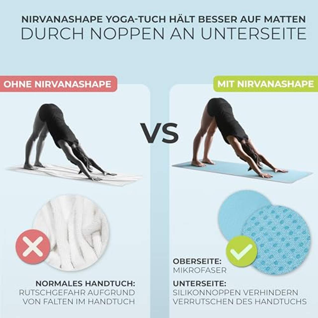 NirvanaShape Yoga Handtuch rutschfest