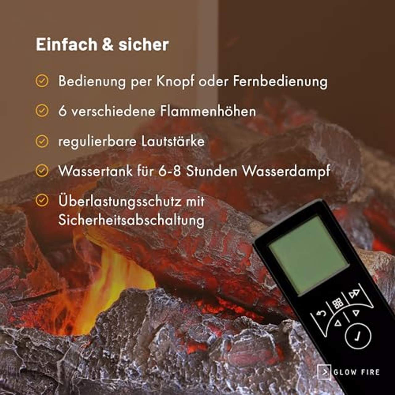 GLOW FIRE Goethe Elektrokamin Opti Myst 3D Wasserdampf Feuer