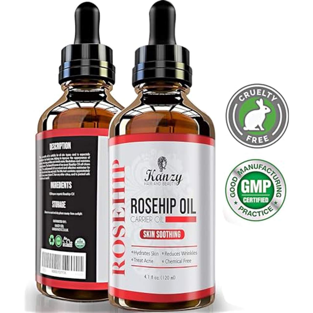 Kanzy Hagebuttenöl Bio Kaltgepresst 100% Rein 120ml Rosehip Oil Wildrosenöl