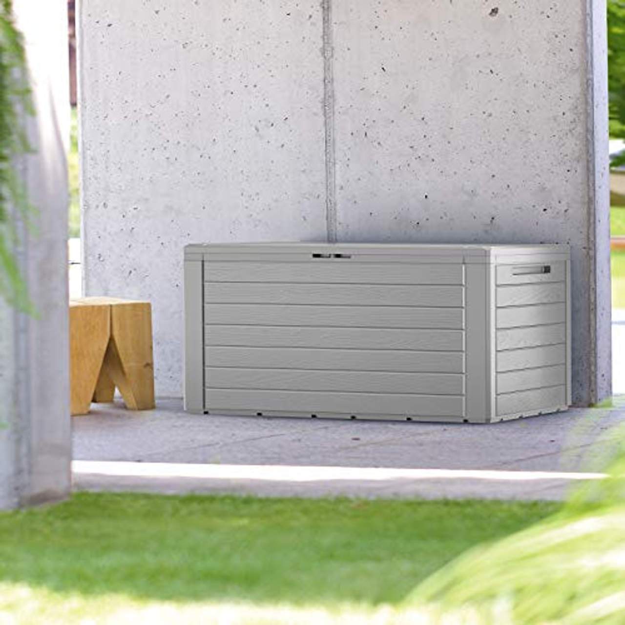 Gartenbox Holzoptik Auflagenbox 120 x 46 x 57 cm Kissenbox wasserabweisend