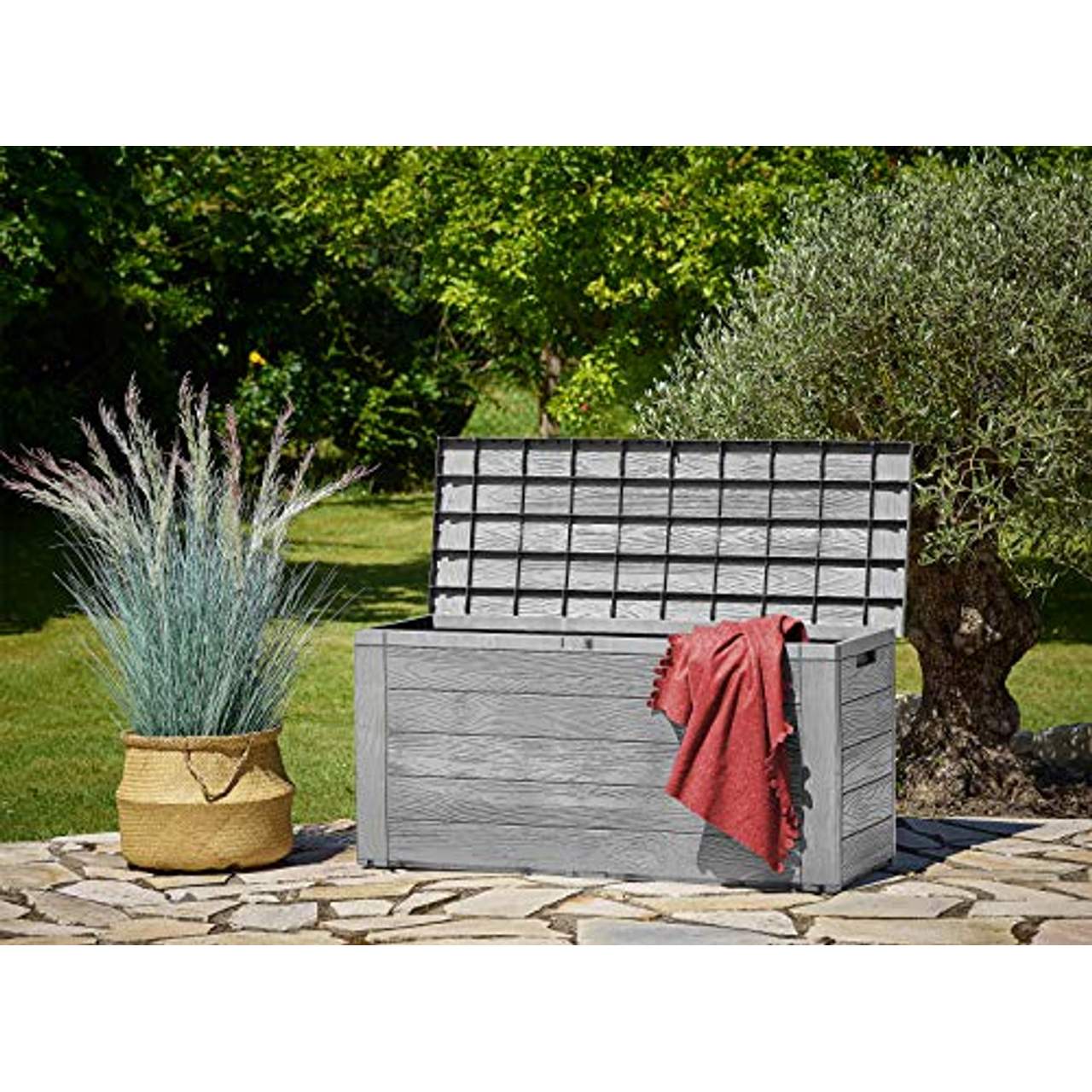 Gartenbox Holzoptik Auflagenbox 120 x 46 x 57 cm Kissenbox wasserabweisend