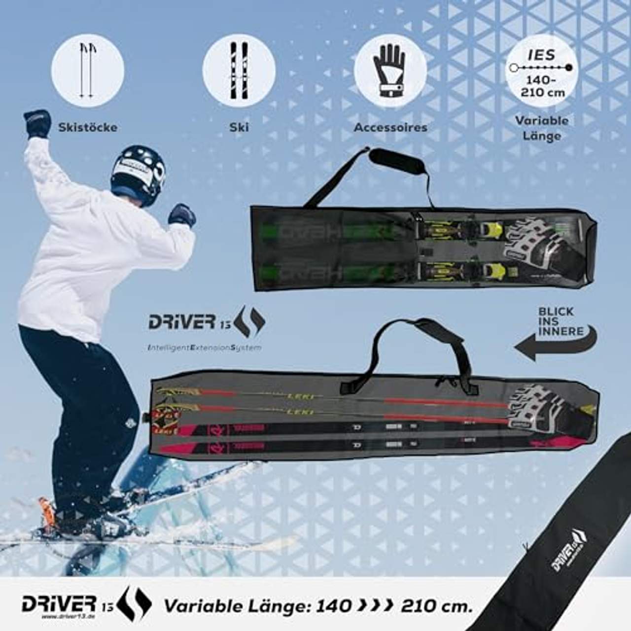 Driver13 Skitasche Skisack für Ski Skistoecke