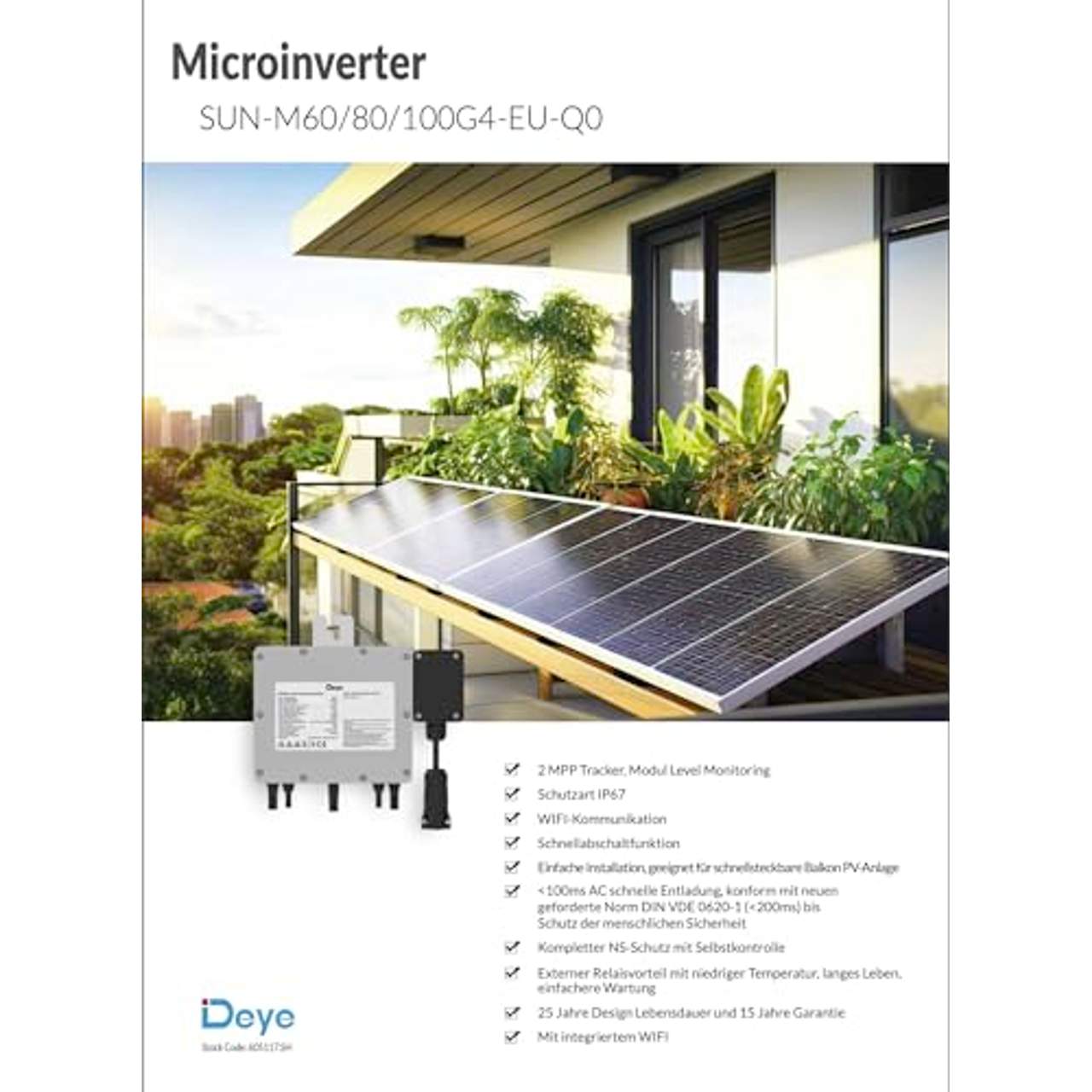 Solarway Deye SUN1000G3-EU-230 1000 Watt Mikrowechselrichter Set