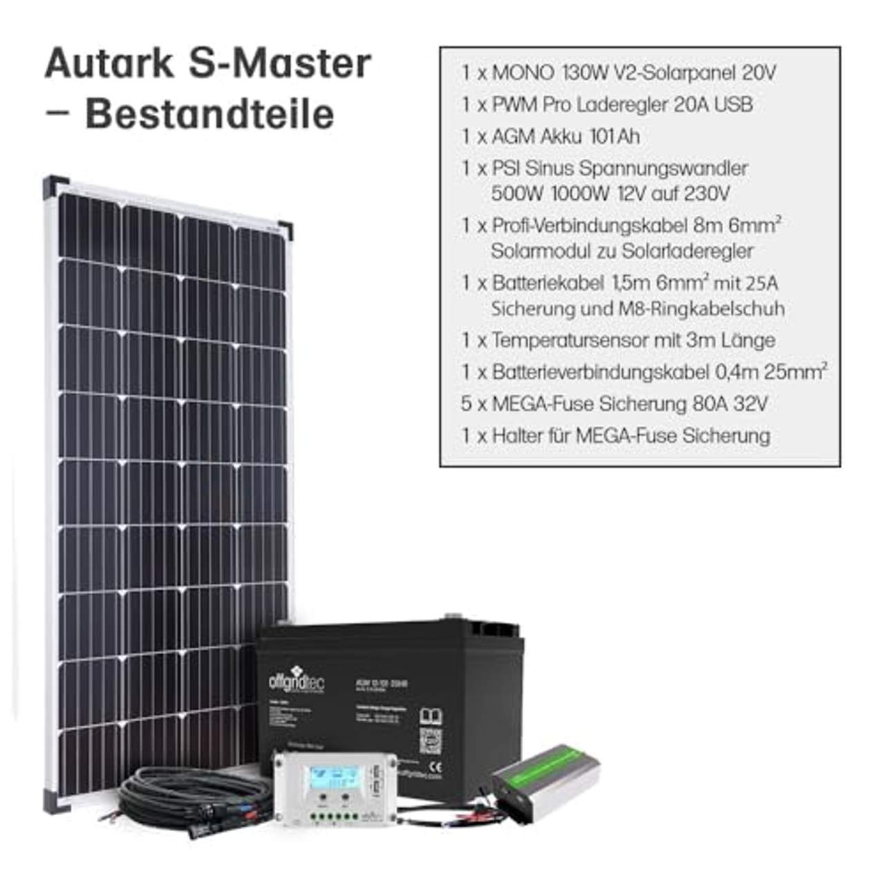Offgridtec Autark S-Master 130W Solarmodul 101Ah AGM 500W AC Leistung