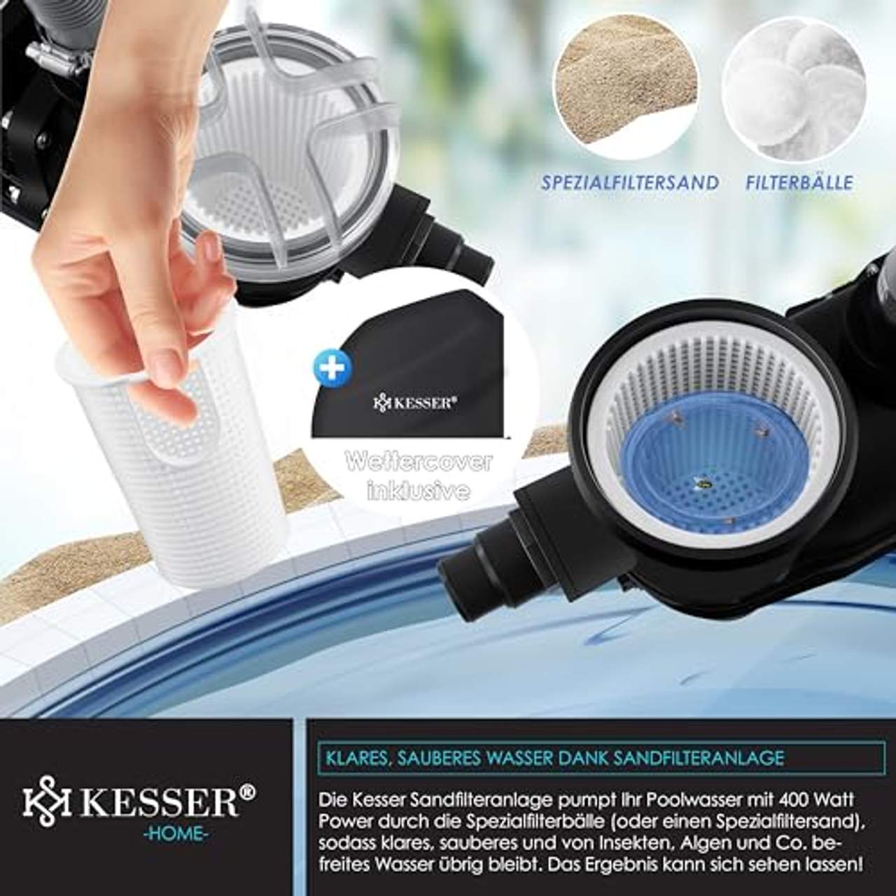 KESSER Sandfilter Sandfilteranlage 700g Filterbälle ersetzen 25kg Filtersand- Poolfilter 10