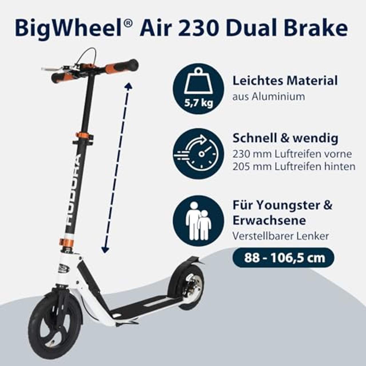HUDORA 14035 BigWheel Air Dual Brake 205 Luftreifen-Scooter